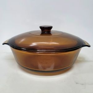 Anchor Hocking 437 Amber BROWN round Casserole USA 1.5 qt w/Lid